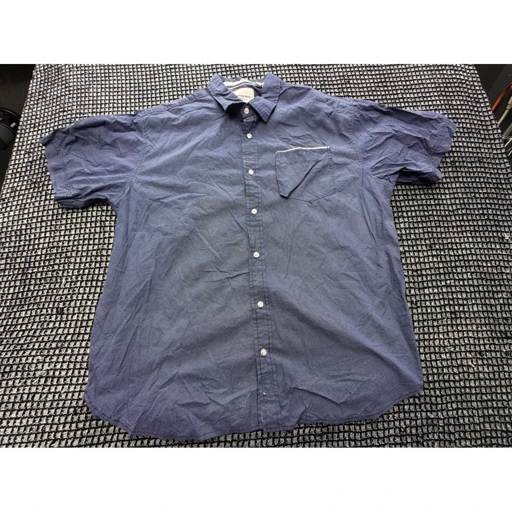 Paper Denim & Cloth Button Up Mens 2X Blue Polka Dot Short Sleeve